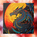 Azulejo Dragón Regal bajo la tela cerámica de la luna llen<br><div class="desc">Transforme su espacio con este impresionante azulejo de cerámica que presenta un majestuoso dragón cortado de lino bajo una brillante luna llena. Los audaces colores negro, azul, amarillo y rojo, combinados con un fresco ambiente retro, encienden la inspiración y la confianza en cualquier habitación. Esta obra de arte única, llena...</div>