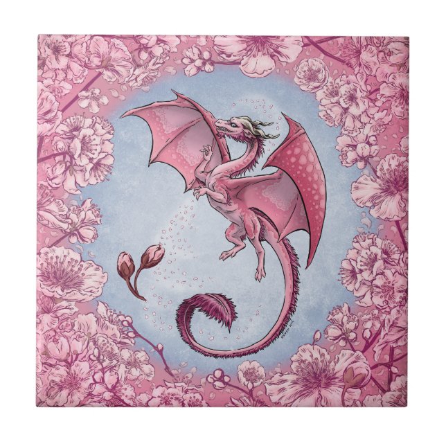 Azulejo Dragón rosa de la naturaleza de primavera arte de  (Frente)