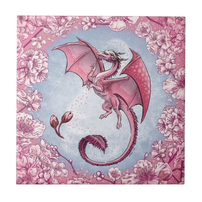Azulejo Dragón rosa de la naturaleza de primavera arte de  (Frente)