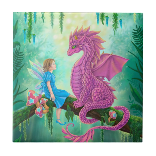 Azulejo Dragón rosa y hada (Frente)