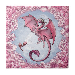 Azulejo Dragón rosado del arte de la fantasía de la
