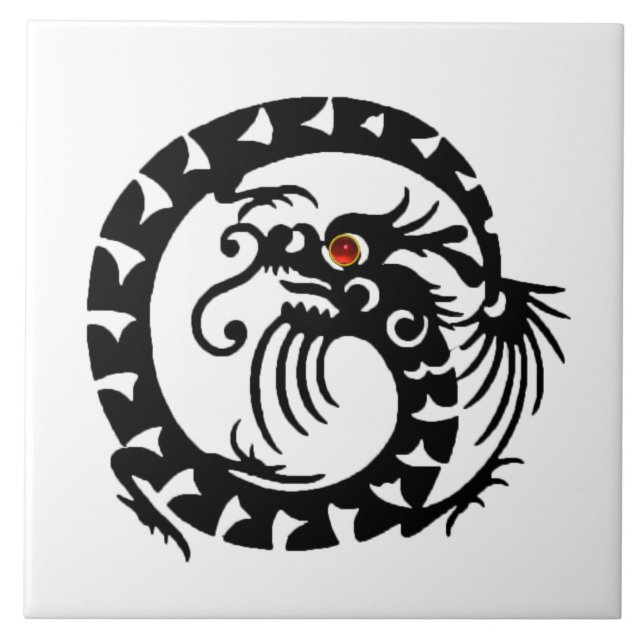 Azulejo DRAGÓN SERPIENTE, Blanco Negro Rojo (Frente)