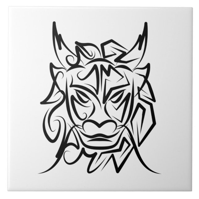 Azulejo Dragón tribal blanco y negro (Frente)