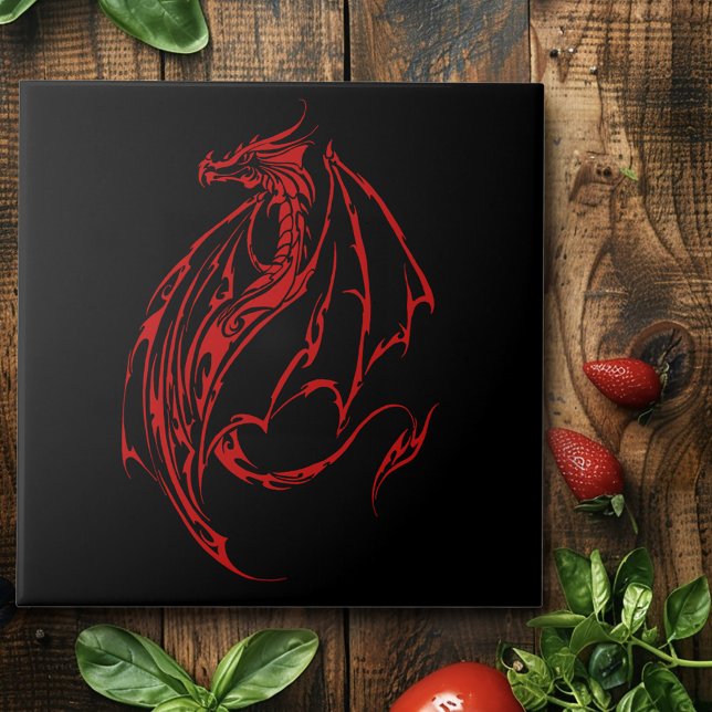 Azulejo Dragón tribal rojo negro (Subido por el creador)