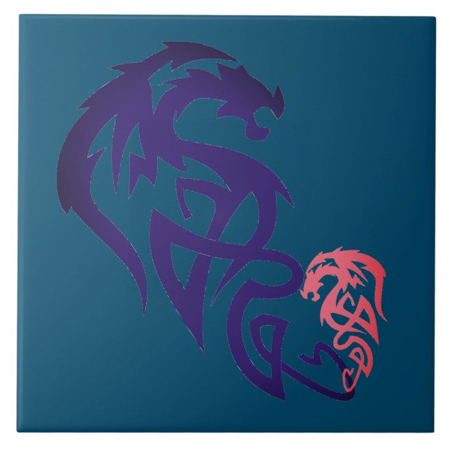 Azulejo Dragón Único Mosaico Decorativo Azul (Frente)