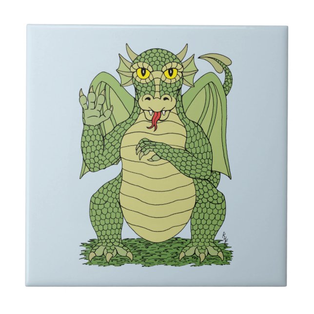 Azulejo Dragón verde lindo (Frente)