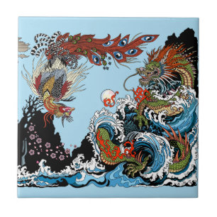Azulejo Dragón y Feng Huang. Ilustracion de Insima