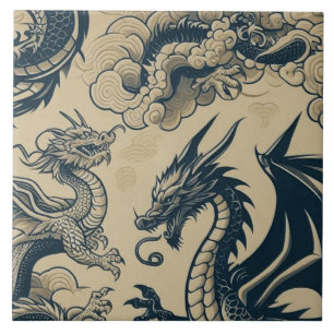 Azulejo Dragones anticuados de fantasía