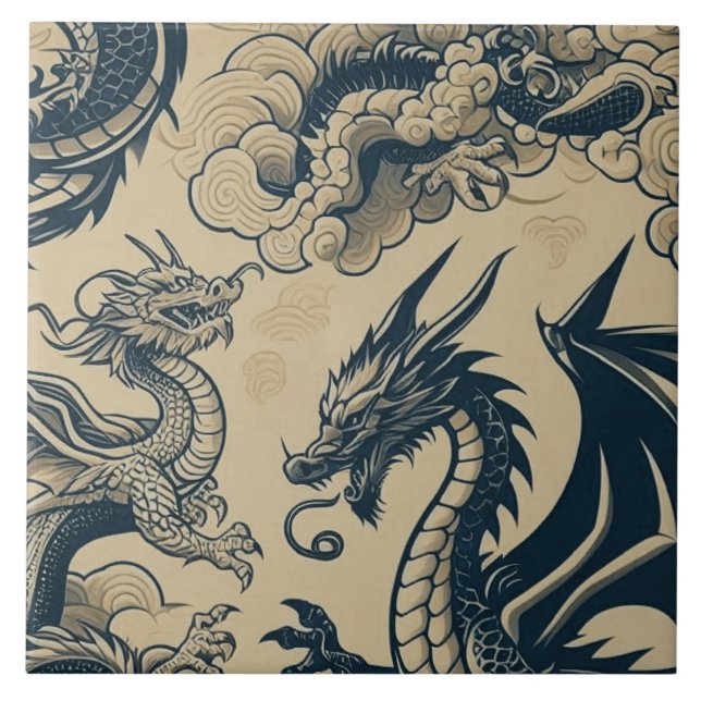 Azulejo Dragones anticuados de fantasía (Frente)