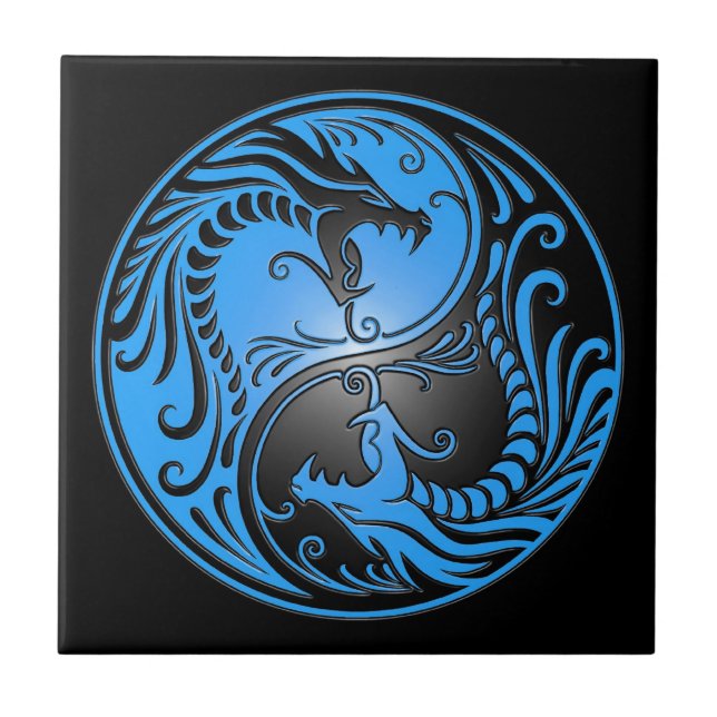 Azulejo Dragones, azul y negro de Yin Yang (Frente)