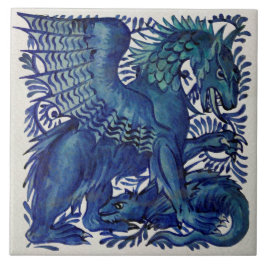 Azulejo Dragones madre azules Repro Wm De Morgan