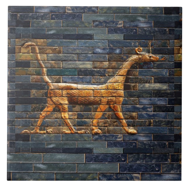 Azulejo DRAGONES SERPIENTE BABILONIOS Arte asirio antiguo  (Frente)