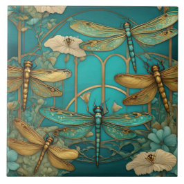 Azulejo Dragonflies Art Nouveau Art Déco Verde azulado Dra