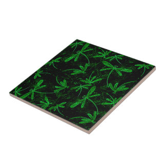 Azulejo Dragonflies Neon Green Tile