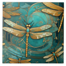 Dragonfly Art Nouveau Art Deco Insectos Verde azul