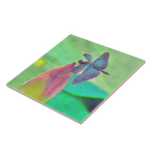 Azulejo Dragonfly azul irlandés sobre el agua