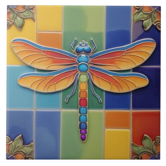 Azulejo Dragonfly de Chakra - Arcoiris multicolor (Frente)