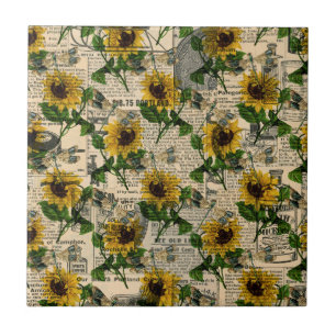 Azulejo Dragonfly de un periódico de girasol amarillo vin