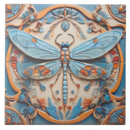 Azulejo Dragonfly en azul decorativo y amarillo dorado