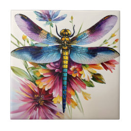Azulejo Dragonfly Floral Multicolor Art