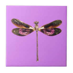 Azulejo Dragonfly morado y dorado