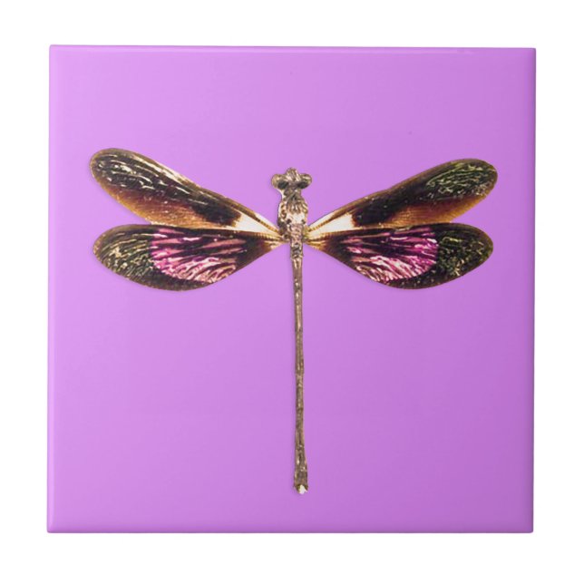 Azulejo Dragonfly morado y dorado (Frente)