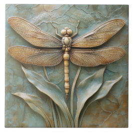 Azulejo Dragonfly on Grass Faux Relief