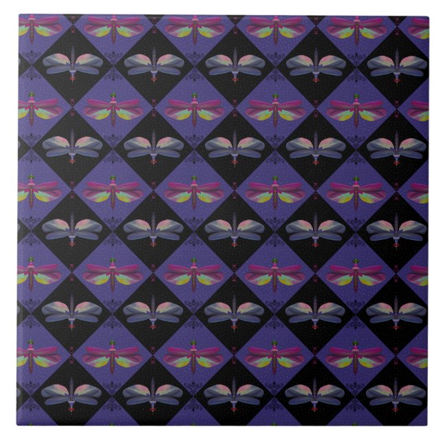 Azulejo Dragonfly on Purple & Black con guiones (Frente)
