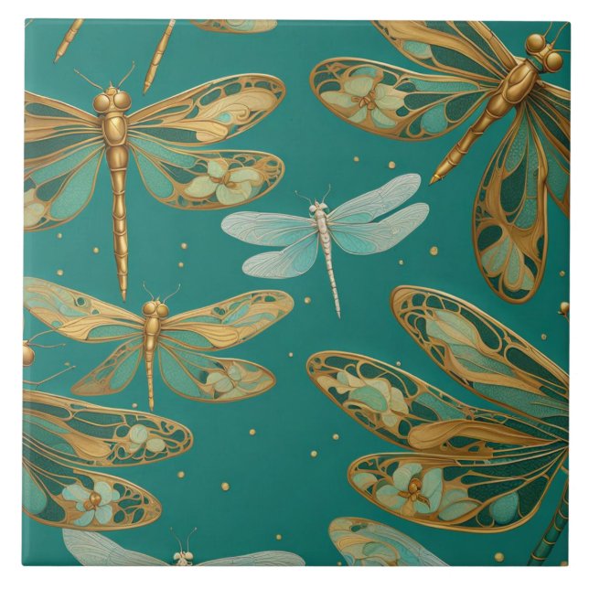 Azulejo Dragonfly turquesa Art Nouveau Art Deco Bugs (Frente)