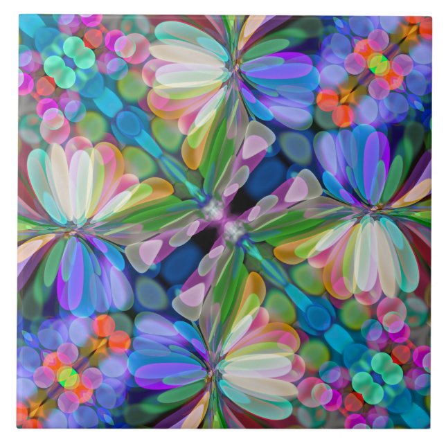 Azulejo Dragonfly Wildflower Garden Abstract Floral (Frente)