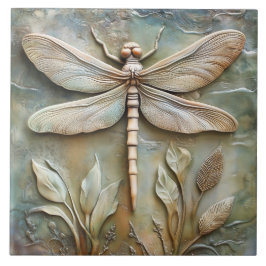 Azulejo Dragonfly y Foliage Faux Relief