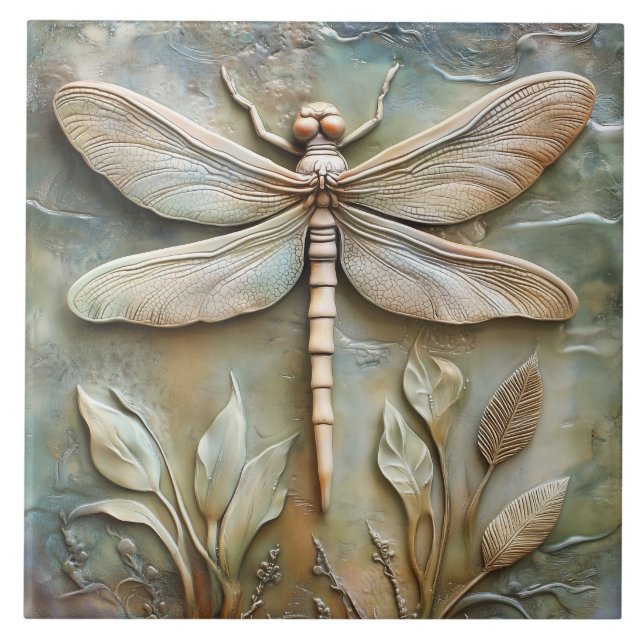 Azulejo Dragonfly y Foliage Faux Relief (Frente)