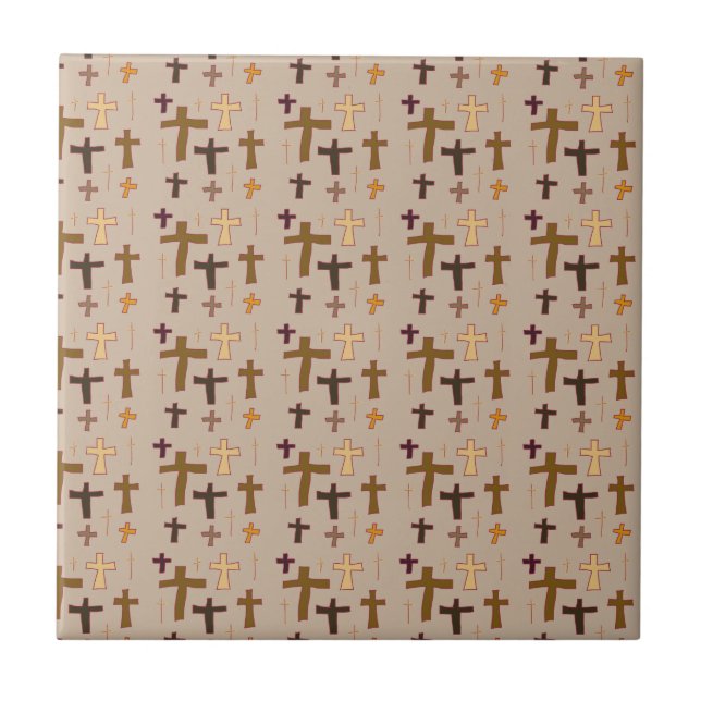 Azulejo Dramatic Multicolored Christian Crosses on Beige (Frente)
