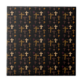 Azulejo Dramatic Multicolored Christian Crosses on Black