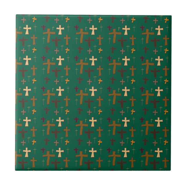 Azulejo Dramatic Multicolored Christian Crosses on Green (Frente)