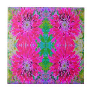 Azulejo Dramática flor de Dahlia roja y rosa