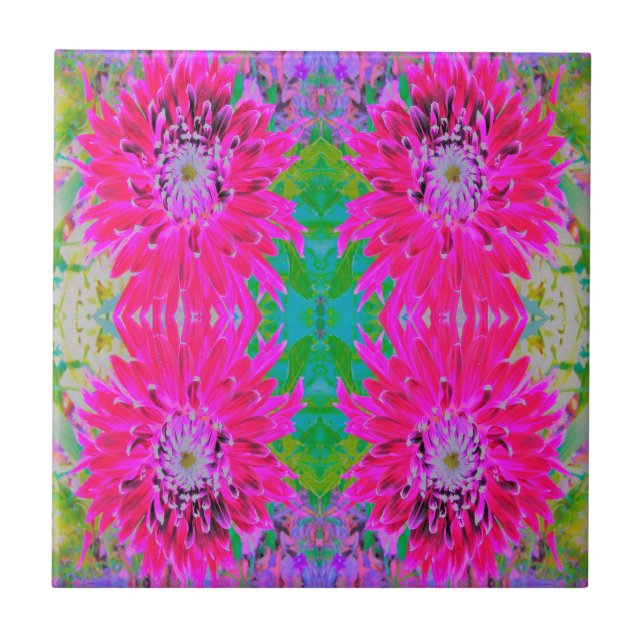 Azulejo Dramática flor de Dahlia roja y rosa (Frente)