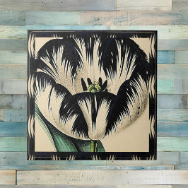 Azulejo Dramático tulipán negro y crema con borde