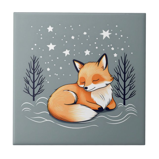 Azulejo Dreaming Fox Night Sky (Frente)