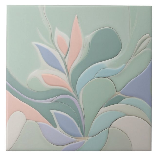 Azulejo Dreamy Mint Floral Resumen Flores Pastel Modernas (Frente)
