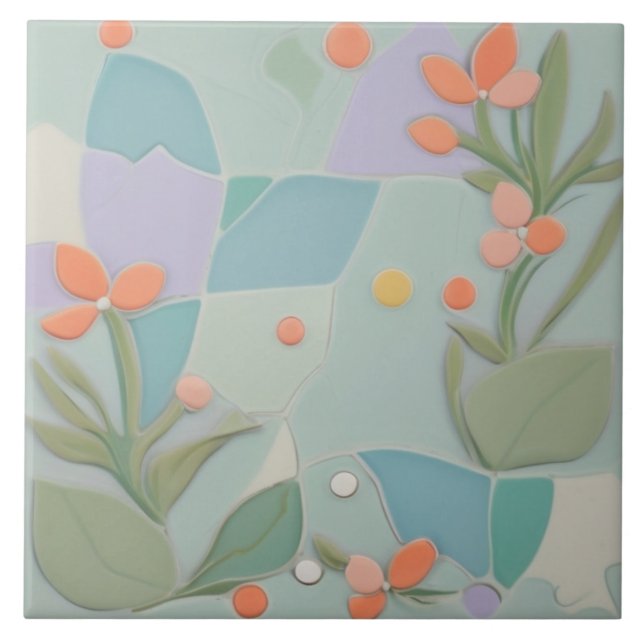 Azulejo Dreamy Mint Floral Resumen Flores Pastel Modernas (Frente)