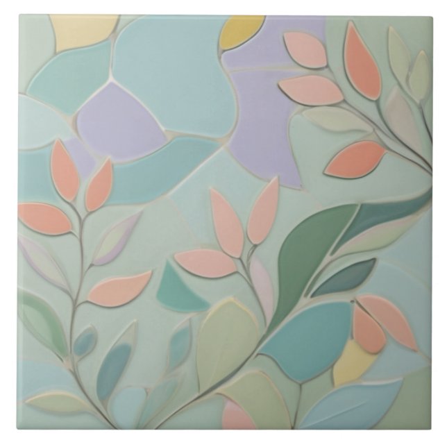 Azulejo Dreamy Mint Floral Resumen Flores Pastel Modernas (Frente)