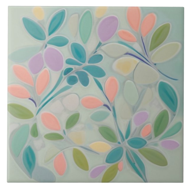 Azulejo Dreamy Mint Floral Resumen Flores Pastel Modernas (Frente)
