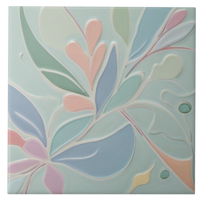 Azulejo Dreamy Mint Floral Resumen Flores Pastel Modernas (Frente)