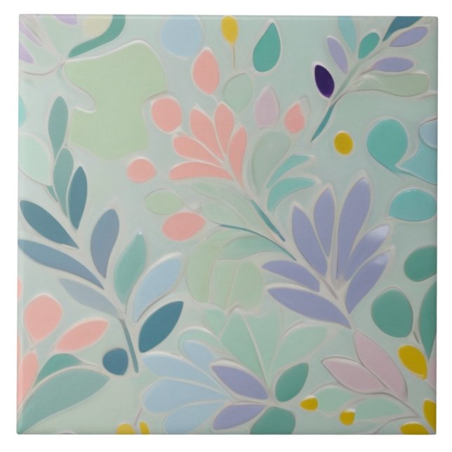 Azulejo Dreamy Mint Floral Resumen Flores Pastel Modernas (Frente)
