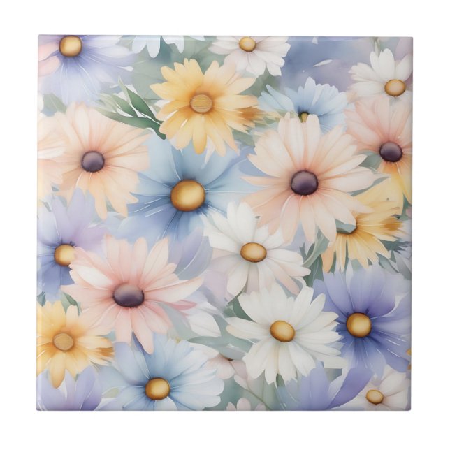 Azulejo Dreamy Pastel Daisies Pattern Watercolor (Frente)