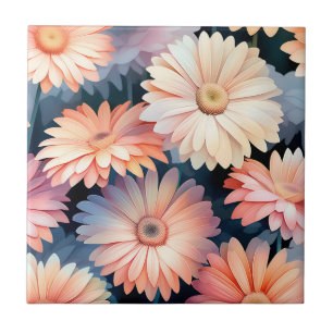 Azulejo Dreamy Watercolor Gerbera Daisies Floral
