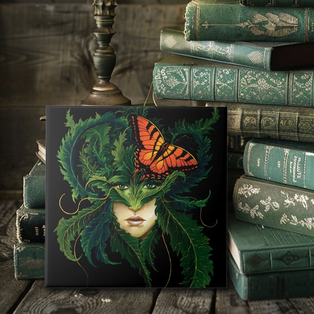 Azulejo Dryad Green Leaves Mariposa (Subido por el creador)