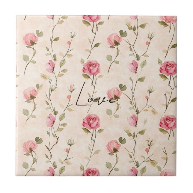 Azulejo Ducha de Novia Floral de Rosas Rosa Crema Preciosa (Frente)