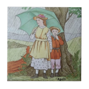 Azulejo Duchas de casero abril Policromo c1885 Repro